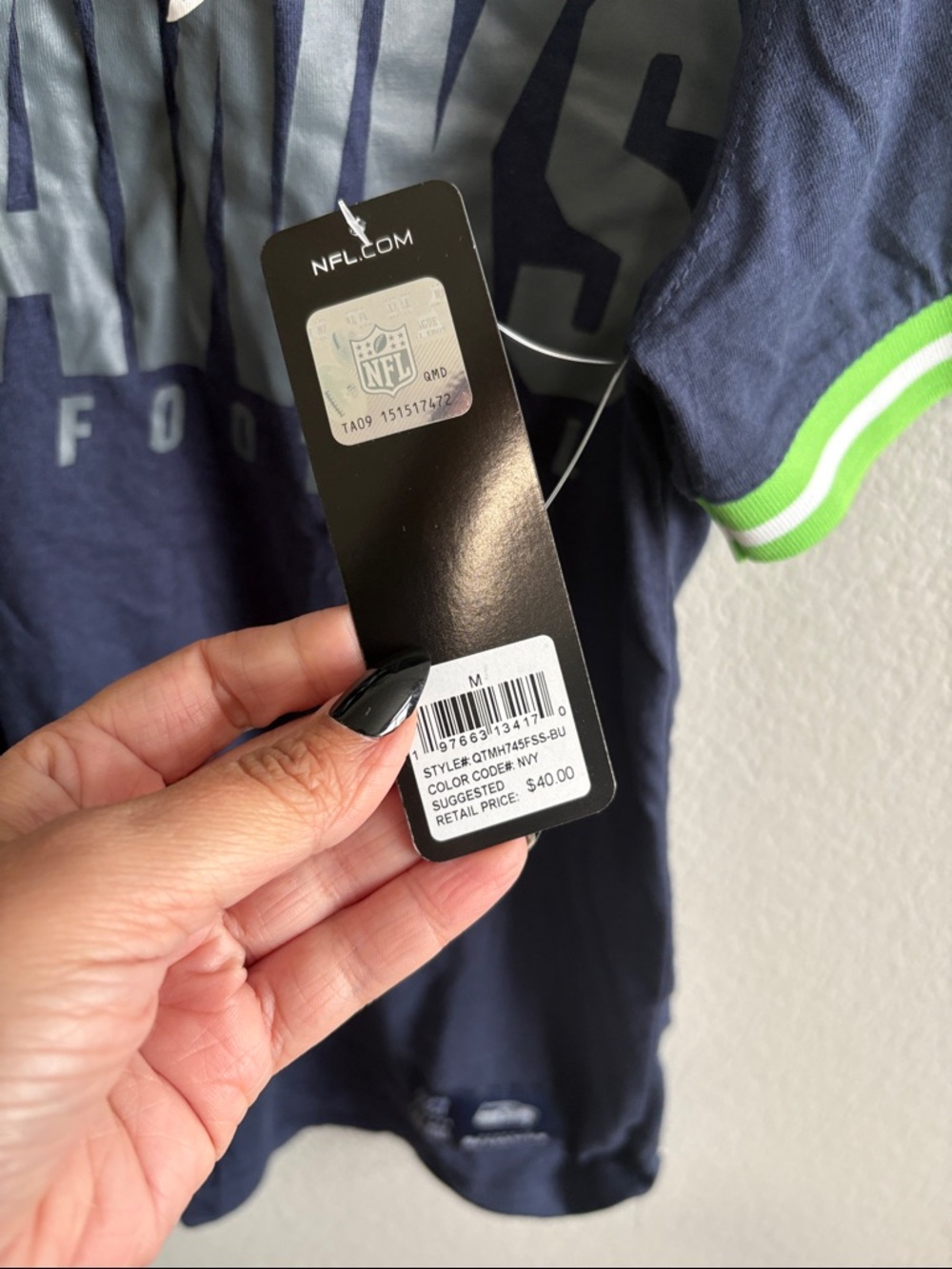 NFL Seattle Seahawks Navy and Lime Green Short Sleeve Tee - Picture 2 of 3